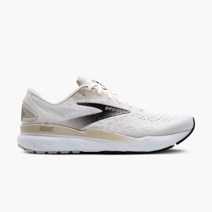 "Brooks Running Ghost 16 White/Pelican/Oyster sneakers by Hype Elixir – lightweight, cushioned running shoes designed for ultimate comfort, support, and durability."