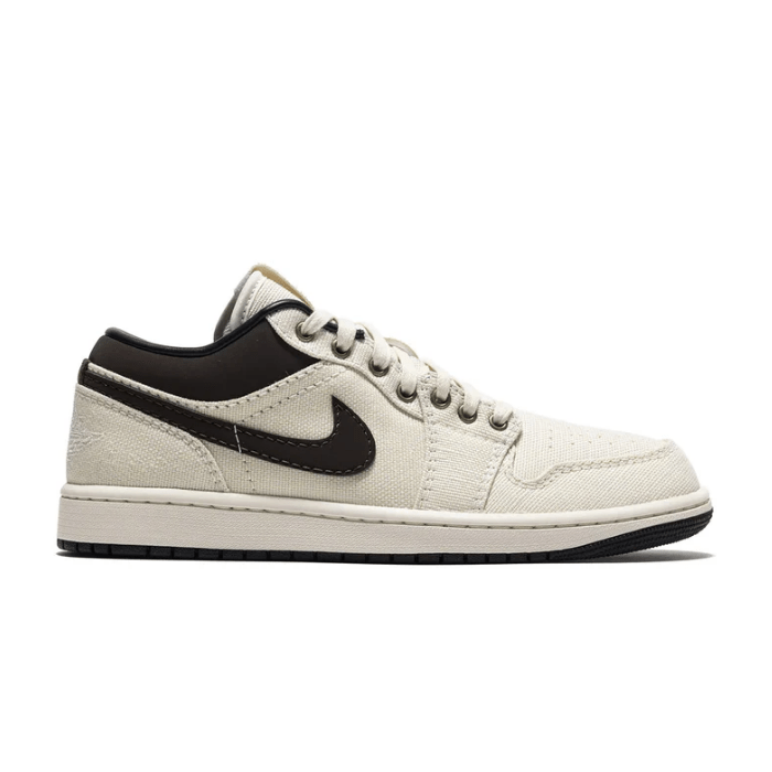 Nike Jordan 1 Low Premium Pale Ivory Off Noir Baroque Brown sneakers with premium leather, sleek design, and elevated style for everyday wear. Shop on HypeElixir.com.