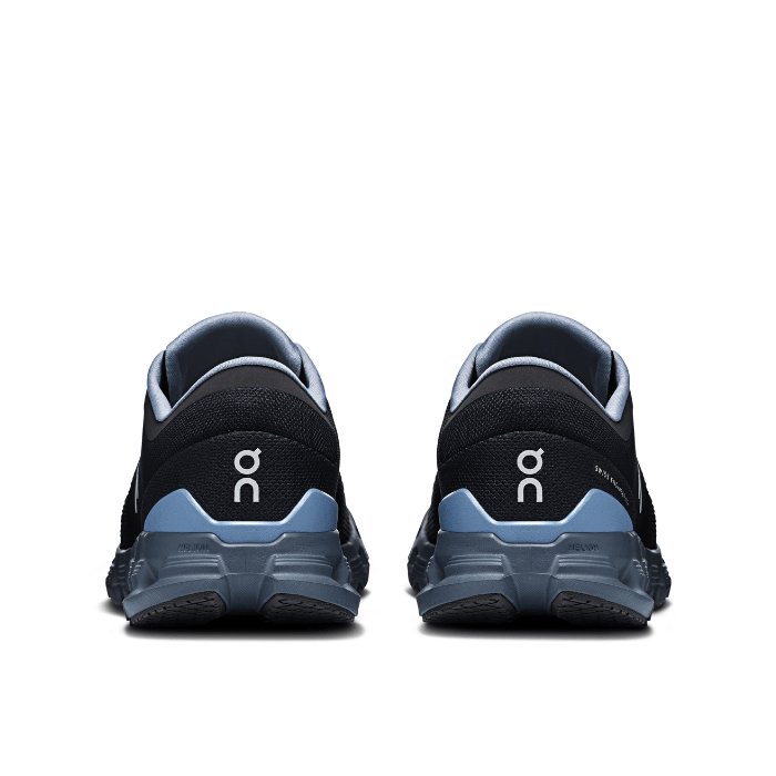 "On Running Cloud X4 Chambray Black sneakers by Hype Elixir – versatile, lightweight training shoes designed for agility, comfort, and style in a sleek Chambray Black colorway."