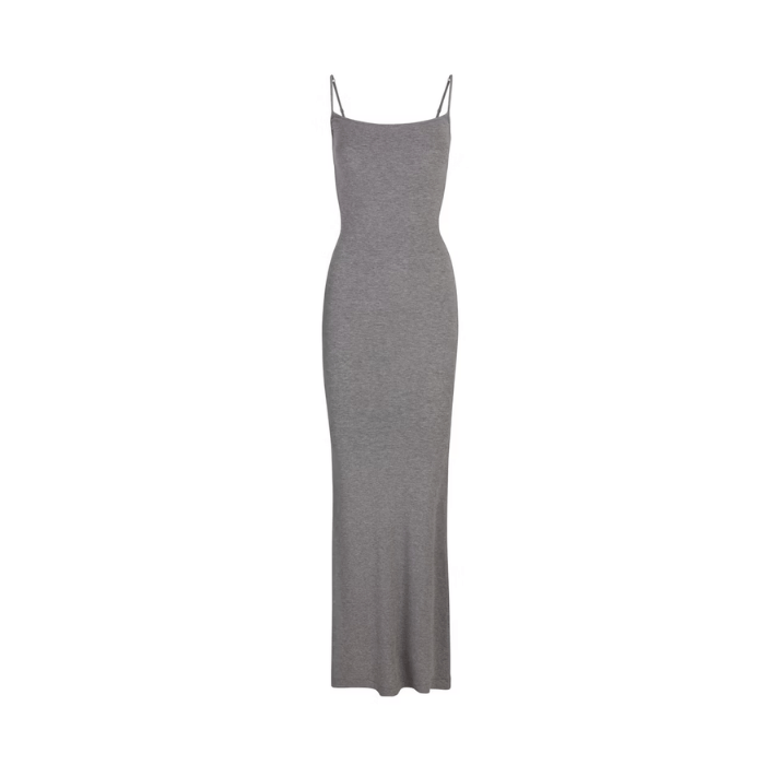 Skims Soft Lounge Long Slip Dress Heather Grey