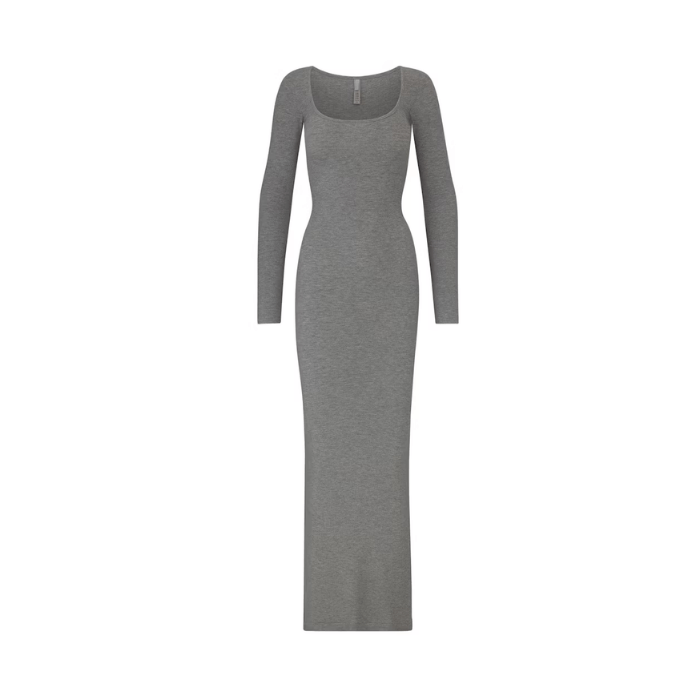 Skims Soft Lounge Long Sleeve Dress Heather Grey