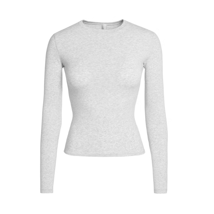 Skims Cotton Jersey Long Sleeve T-Shirt Light Heather Grey