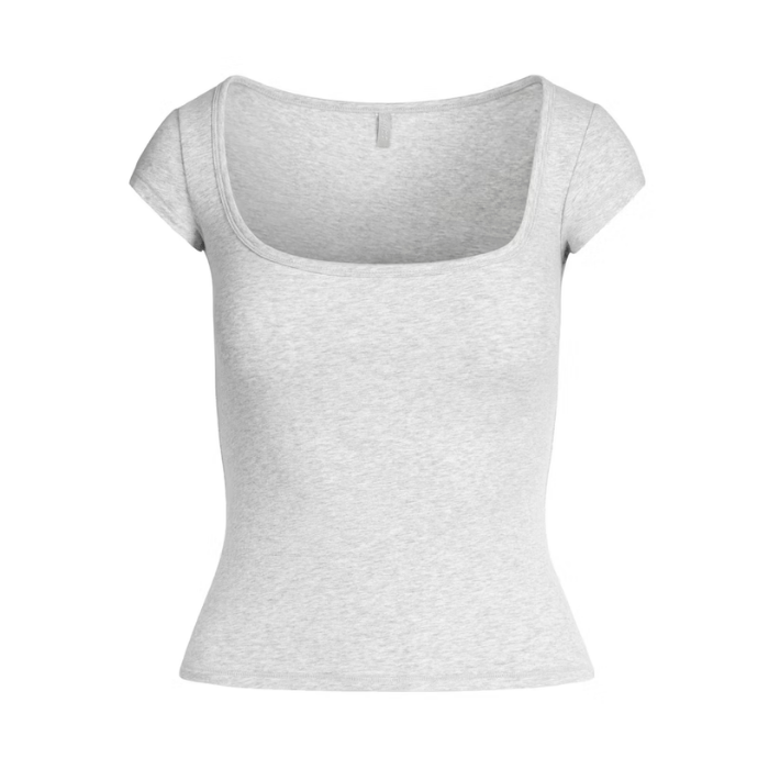 Skims Cotton Jersey Scoop Neck T-Shirt Light Heather Grey
