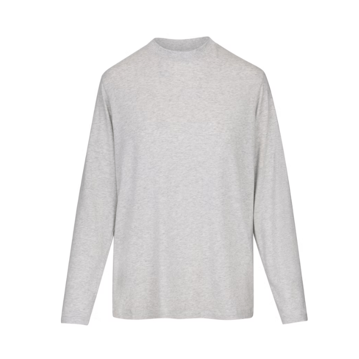 Relaxed-fit Skims Boyfriend Long Sleeve T-Shirt in Light Heather Grey, perfect for everyday comfort and effortless layering. Shop on HypeElixir.com.