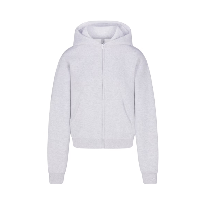 Skims Cotton Fleece Classic Zip Up Hoodie Light Heather Grey