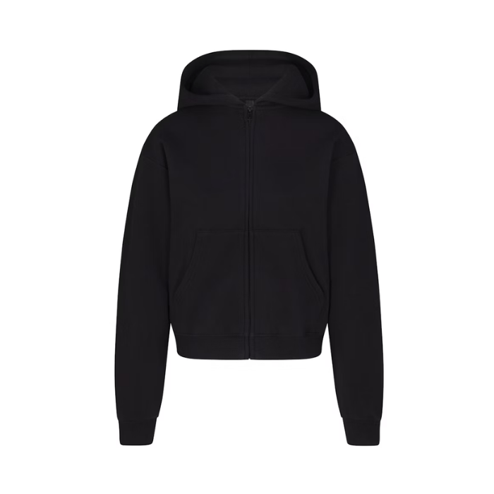 Skims Cotton Fleece Classic Zip Up Hoodie Onyx