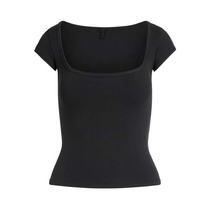 Skims Cotton Jersey Scoop Neck T-Shirt Soot