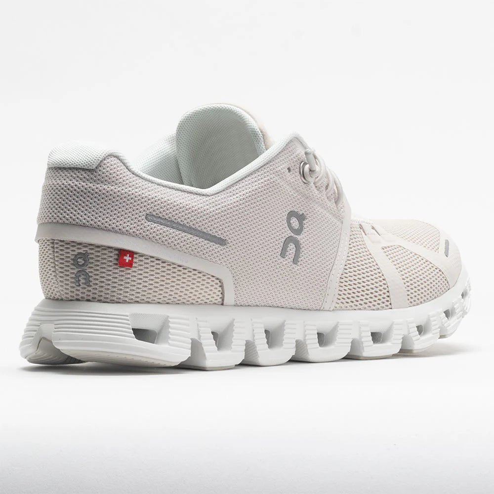 "On Running Women's Cloud 5 Pearl White sneakers by Hype Elixir – lightweight, cushioned sneakers in an elegant Pearl White colorway, offering all-day comfort, support, and a sleek, modern design."