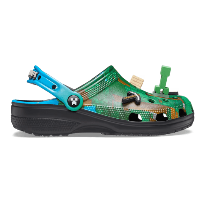 "Crocs Minecraft Classic Clog by Hype Elixir – adventure-ready clogs inspired by Minecraft, featuring pixelated designs and signature Crocs comfort for gamers and fans alike."