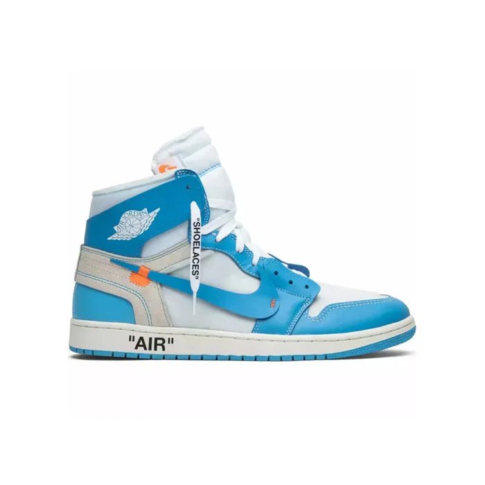 Air Jordan 1 Retro High Off-White University Blue with iconic deconstructed style and vibrant blue accents. Shop on hypeelixir.com