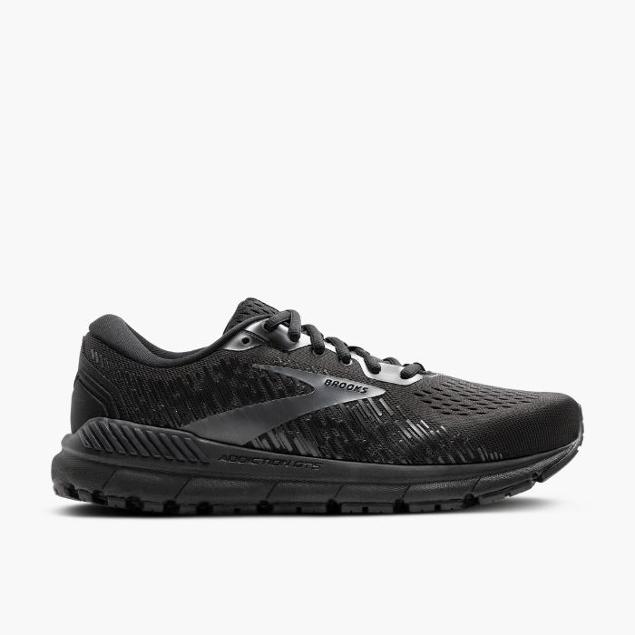 "Brooks Running Addiction GTS 15 Black/Ebony sneakers by Hype Elixir – stability-focused, cushioned running shoes designed for comfort, support, and durability."