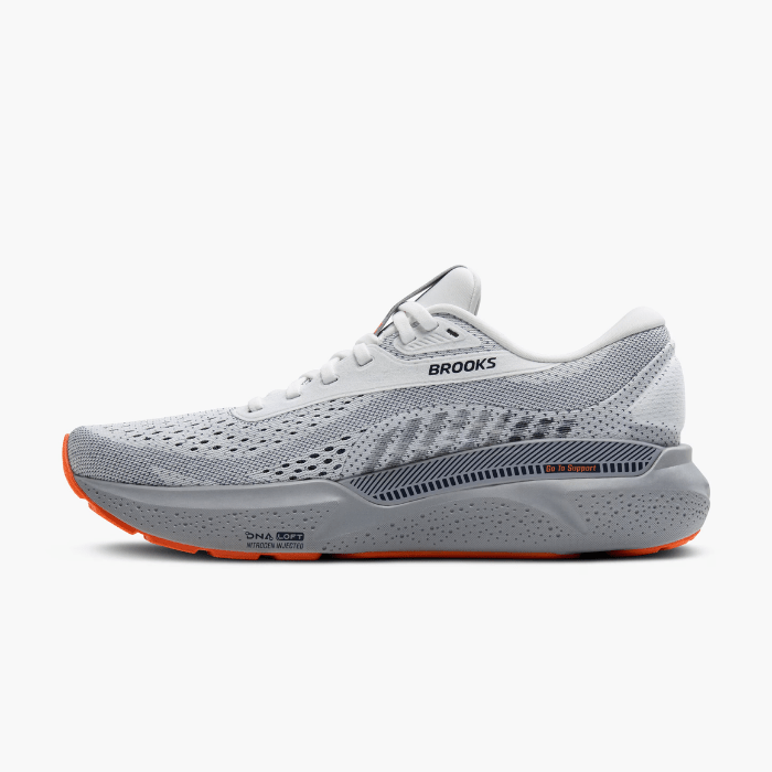 "Brooks Running Adrenaline GTS 24 White/Peacoat/Alloy sneakers by Hype Elixir – stability-focused, cushioned running shoes offering exceptional comfort, support, and performance."