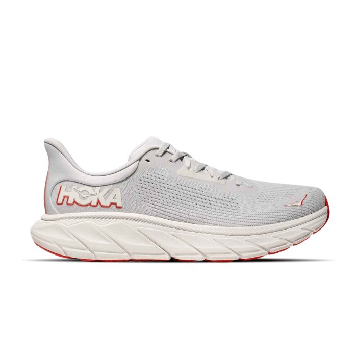 Hoka Arahi 7 Cosmic Grey Tomato sneakers – lightweight, stable, and stylish for daily runs. Shop now on hypeelixir.com