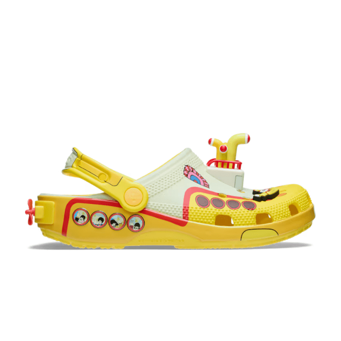 "Crocs Classic Clog The Beatles Yellow Submarine – colorful and fun clogs inspired by The Beatles' iconic 'Yellow Submarine,' combining comfort with a retro, vibrant design."