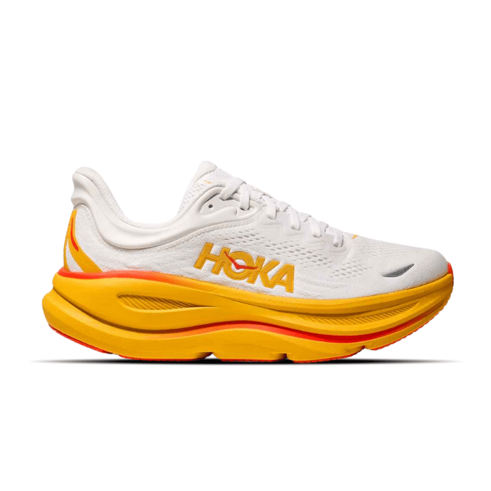 Hoka Bondi 9 Frost Sunflower sneakers offer plush cushioning and vibrant style for everyday comfort. Shop on HypeElixir.com