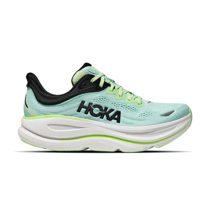 Hoka Bondi 9 Luna Moth Blue Spark sneakers offer ultra-cushioning and style for long runs. Shop now at hypeelixir.com