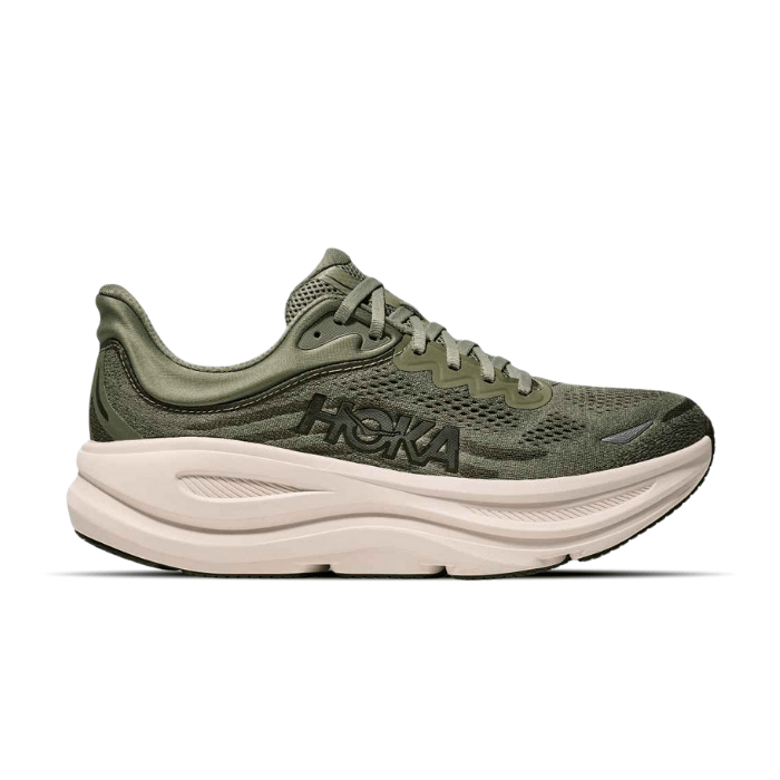 Hoka Bondi 9 Sea Moss Eucalyptus – ultra-cushioned running shoes built for comfort and stability. Shop on hypeelixir.com