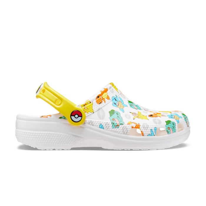 "Crocs Classic Clog Pokémon White (TD) – featuring a playful and vibrant Pokémon design with Pikachu and friends, perfect for young trainers seeking comfort and style in a classic clog."
