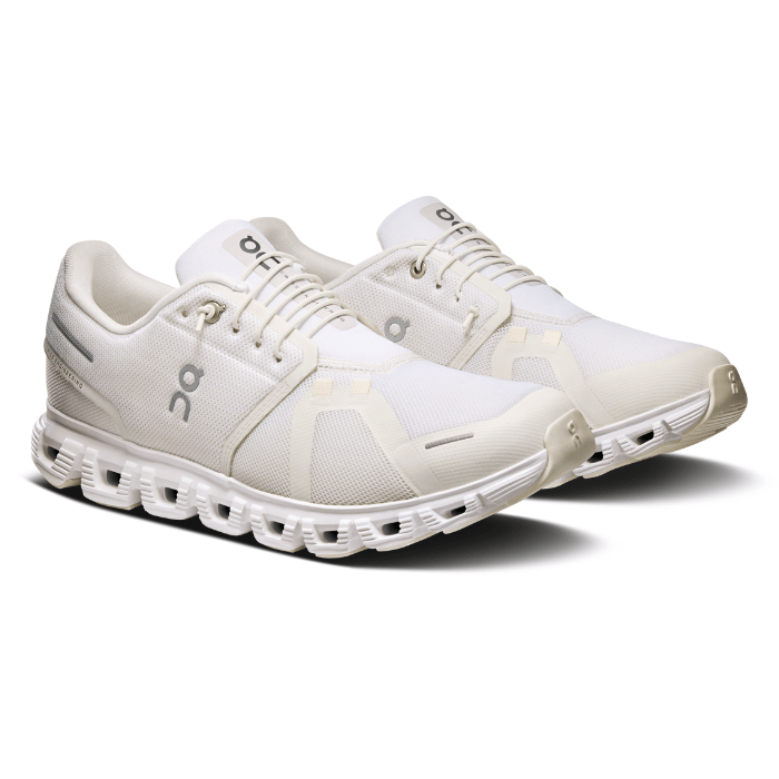 "On Running Cloud 6 White sneakers by Hype Elixir – lightweight, cushioned running shoes with a clean white design for superior comfort, support, and performance."