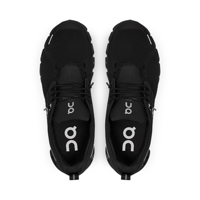 "On Running Cloud 5 Waterproof All Black sneakers by Hype Elixir – sleek, waterproof running shoes featuring a full black design, providing comfort, durability, and protection in all conditions."