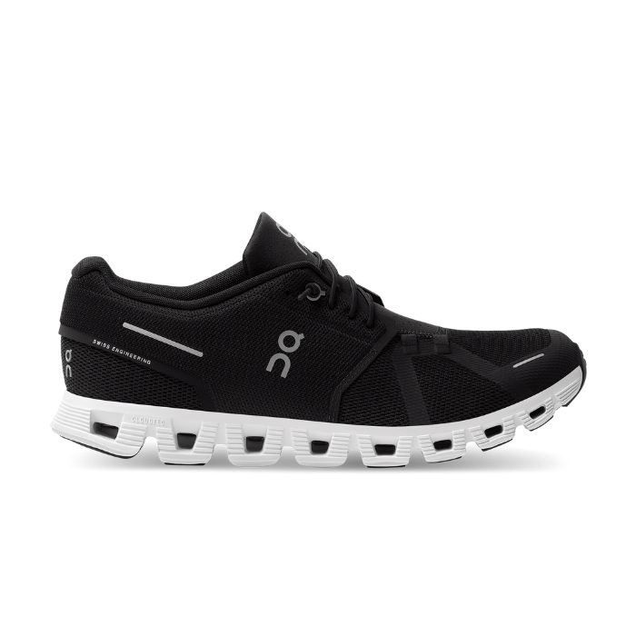 "On Running Cloud 5 Black White sneakers by Hype Elixir – lightweight, cushioned sneakers featuring a sleek Black and White colorway, designed for all-day comfort, support, and stylish performance."