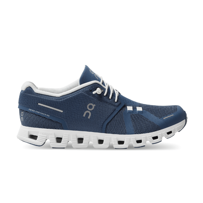 "On Running Cloud 5 Women's Denim White sneakers by Hype Elixir – lightweight, cushioned sneakers in a stylish Denim White colorway, offering superior comfort, support, and a modern design for everyday wear."