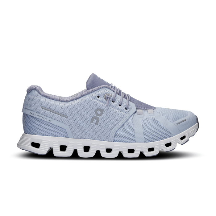 "On Running Cloud 5 Women's Heather Fossil sneakers by Hype Elixir – comfortable, lightweight sneakers in a soft Heather Fossil colorway, designed for all-day comfort and support with a sleek, modern look."
