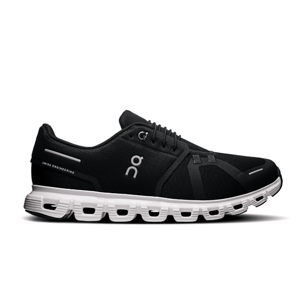 "On Running Cloud 6 Black White sneakers by Hype Elixir – sleek, lightweight running shoes featuring a black and white design for superior comfort, support, and style."
