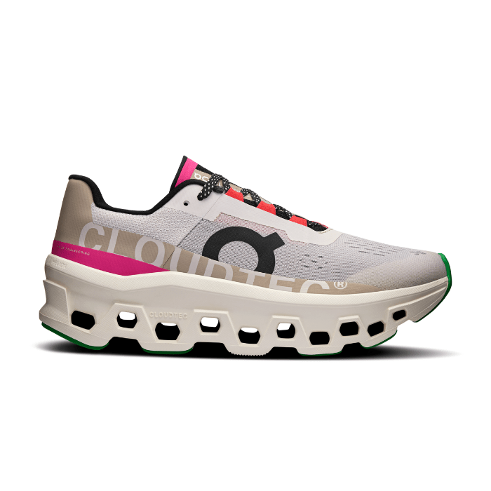 "On Running Cloudmonster Women's Silver Ivory sneakers by Hype Elixir – lightweight, cushioned, and stylish footwear offering superior comfort and support."