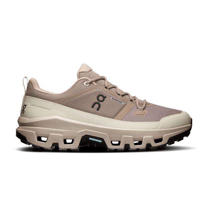 "On Running Cloudrock Low Waterproof Cinder hiking shoes by Hype Elixir – rugged, waterproof, and lightweight outdoor footwear."