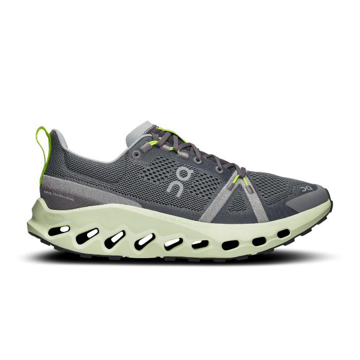"On Running Cloudsurfer Trail Iron Lima sneakers by Hype Elixir – trail-ready running shoes with CloudTec® cushioning, designed for comfort, grip, and style in an Iron Lima colorway."