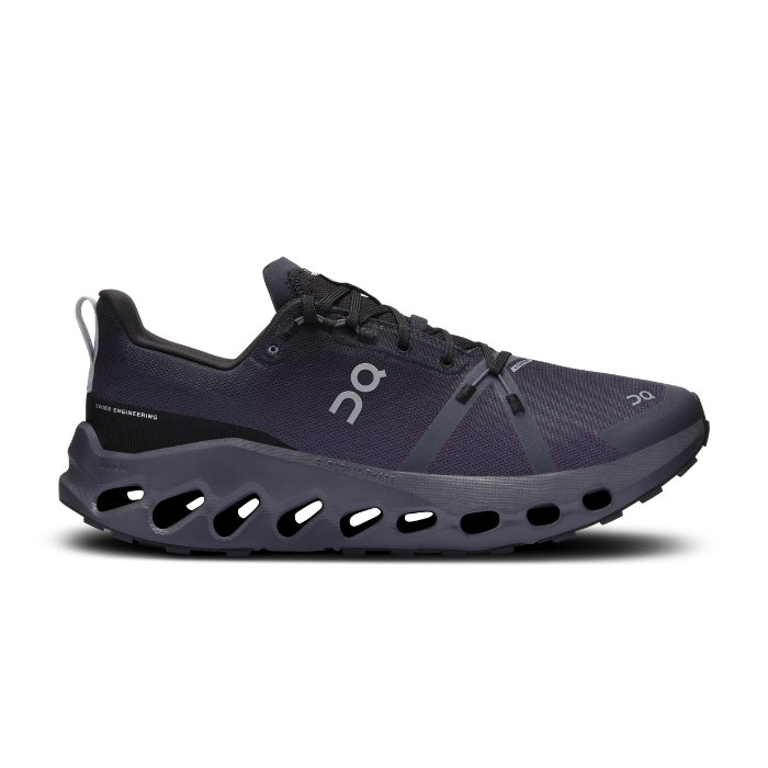 "On Running Cloudsurfer Trail Waterproof Black Eclipse sneakers by Hype Elixir – rugged, waterproof trail running shoes featuring CloudTec® cushioning and a bold Black Eclipse colorway for superior comfort and protection on any terrain."