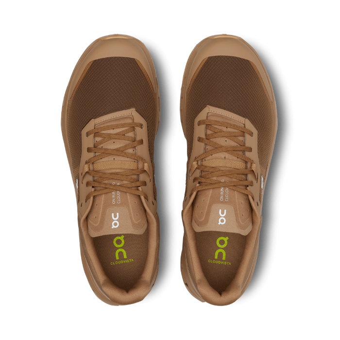 "On Running Cloudvista 2 Chai Dune sneakers by Hype Elixir – lightweight, cushioned trail running shoes designed for comfort and agility, featuring a warm Chai Dune colorway."