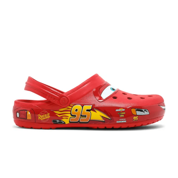"Crocs Classic Clog Lightning McQueen – vibrant, fun clogs featuring the iconic Lightning McQueen from Disney's Cars, offering comfort and a race-ready design for fans of all ages."