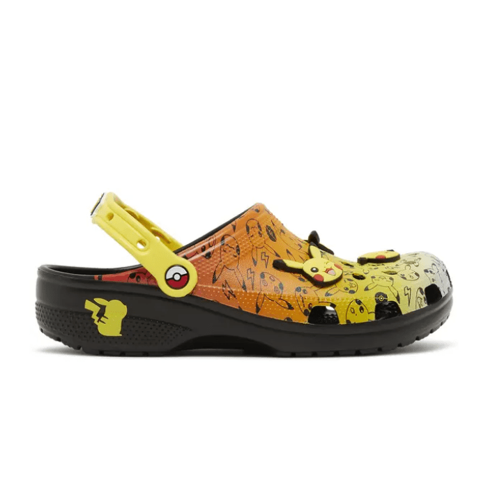 "Crocs Classic Clog Pokémon Pikachu – vibrant clogs featuring Pikachu from Pokémon, with bold graphics and a playful design, offering comfort and style for fans of the beloved character."