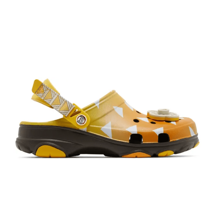 "Crocs Classic All-Terrain Clog Demon Slayer Zenitsu by Hype Elixir – rugged, all-terrain clogs featuring Zenitsu from Demon Slayer, offering durability and comfort with an anime-inspired design."