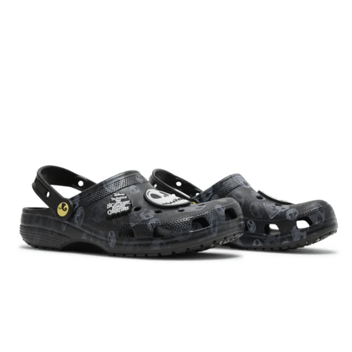 "Crocs Classic Clog Nightmare Before Christmas by Hype Elixir – iconic, spooky clogs featuring characters from the Nightmare Before Christmas, blending comfort with a Halloween-inspired design."