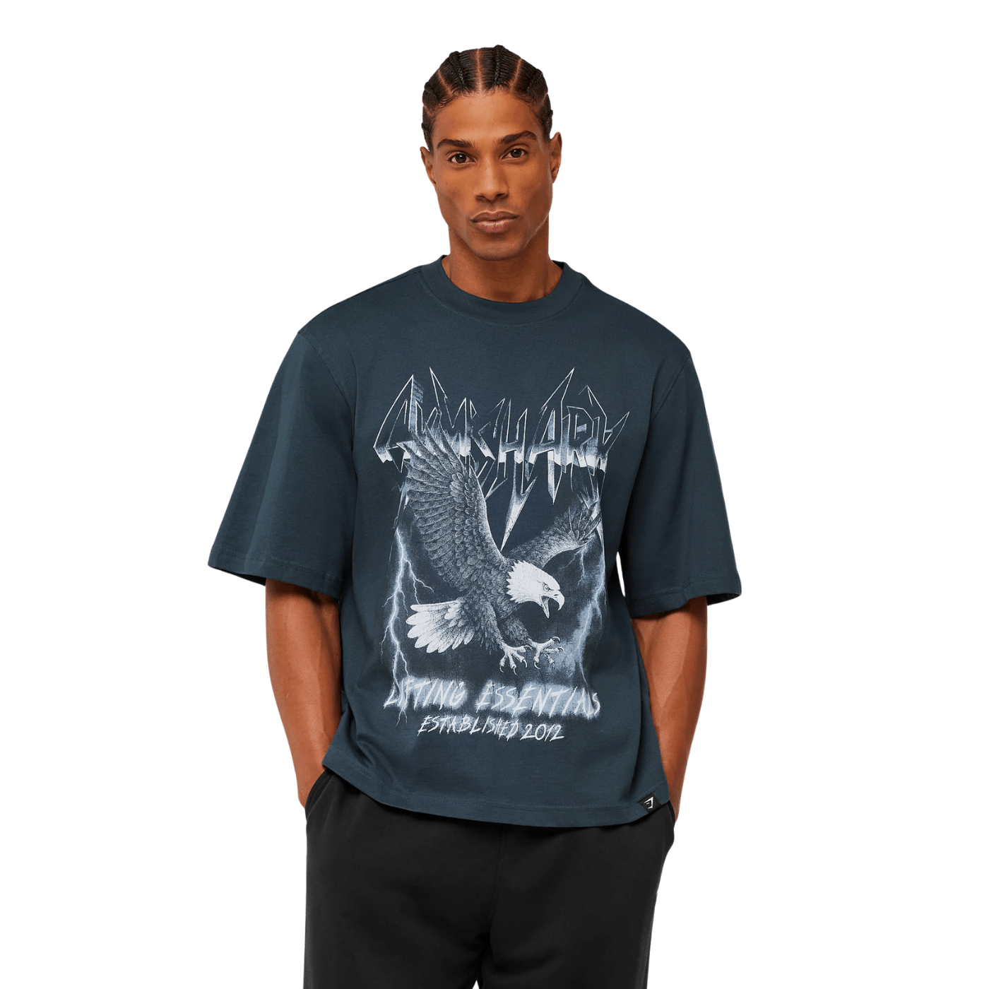 GYMSHARK Eagle Band Style Graphic T-Shirt oversized fit GS Stealth Blue