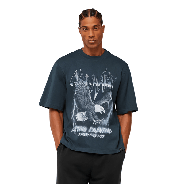 GYMSHARK Eagle Band Style Graphic T-Shirt oversized fit GS Stealth Blue