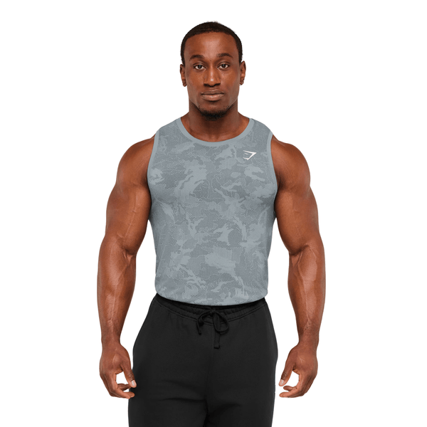GYMSHARK Geo Seamless Tank slim fit Storm Blue / Stealth Blue