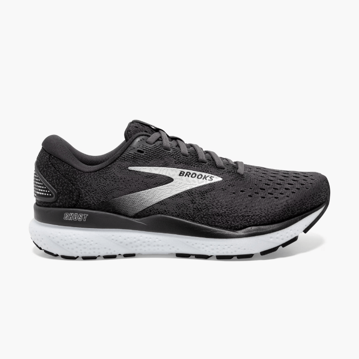 "Brooks Running Ghost 16 Black/Grey/White sneakers by Hype Elixir – lightweight, cushioned running shoes for superior comfort, support, and durability."
