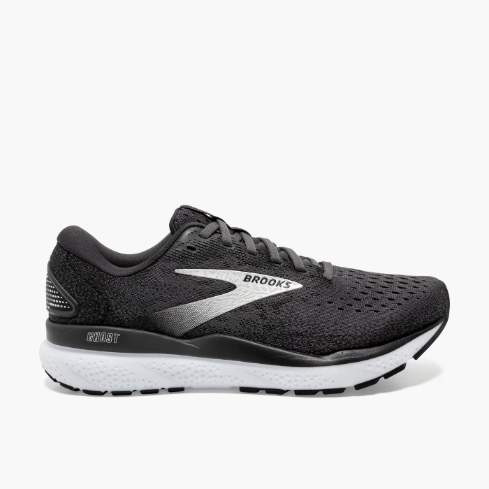 "Brooks Running Ghost 16 Black/Grey/White sneakers by Hype Elixir – lightweight, cushioned running shoes designed for comfort, support, and durability."