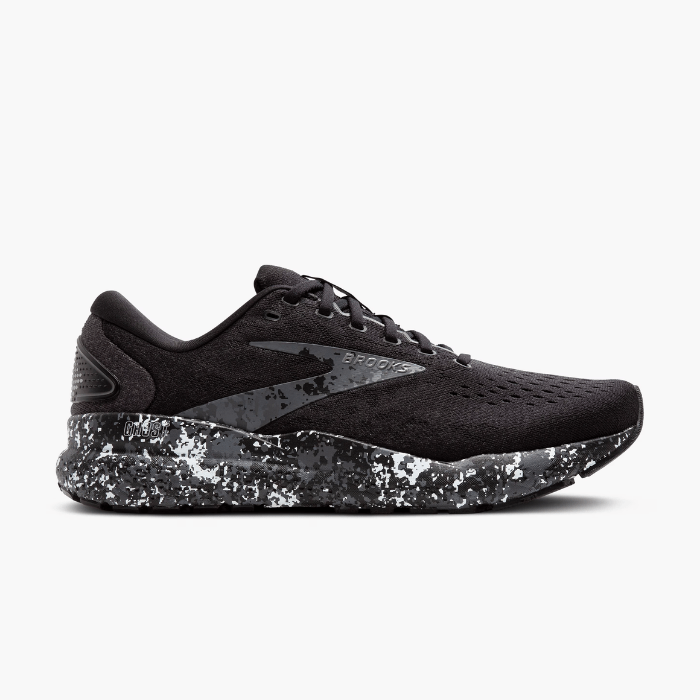 "Brooks Running Ghost 16 Black/Iron/Lava sneakers by Hype Elixir – lightweight, cushioned running shoes offering superior comfort, support, and performance."