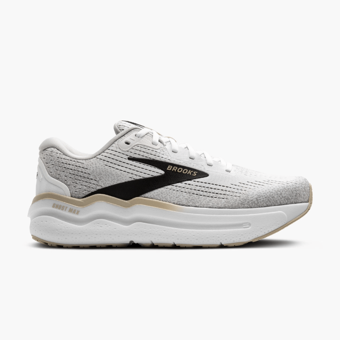 "Brooks Running Ghost Max 2 White/Pelican/Oyster sneakers by Hype Elixir – lightweight, cushioned running shoes designed for ultimate comfort and performance."