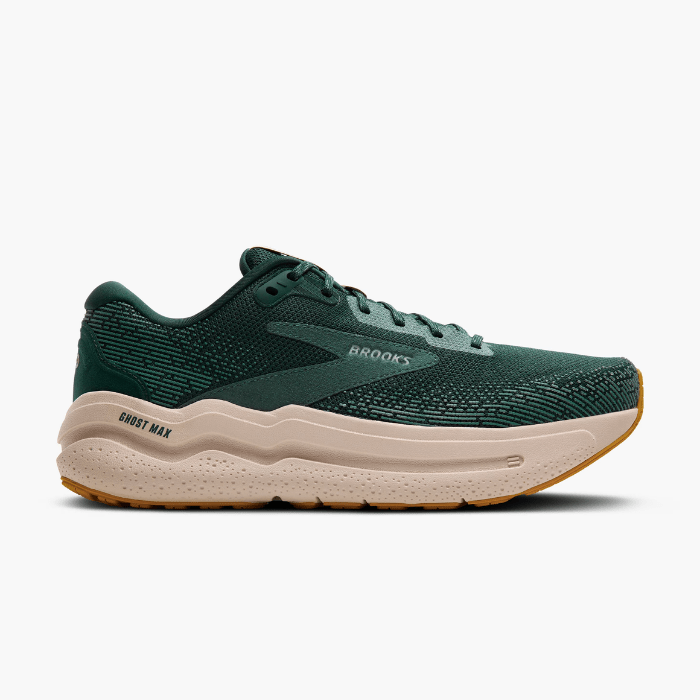 "Brooks Running Ghost Max 2 White/WinterSky/Orange sneakers by Hype Elixir – lightweight, cushioned running shoes for superior comfort and performance."