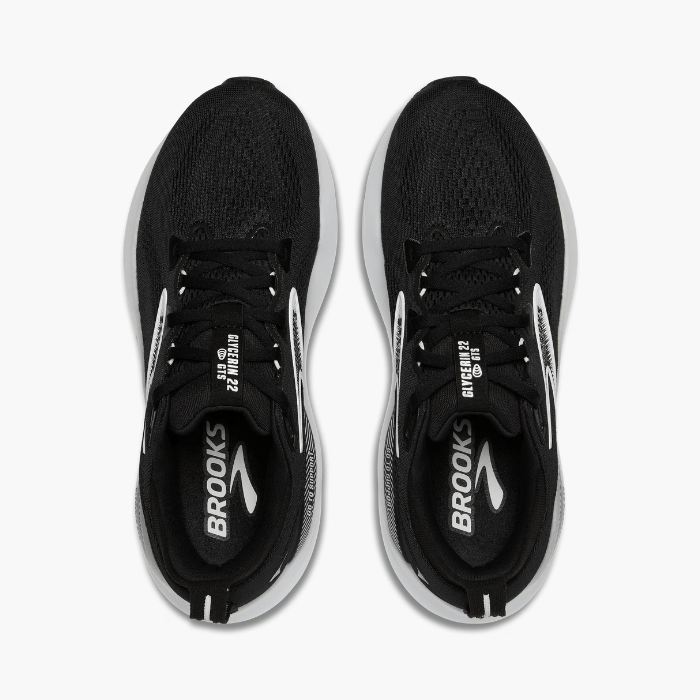 "Brooks Running Glycerin GTS 22 Black/Grey/White sneakers by Hype Elixir – cushioned, stability running shoes offering comfort, support, and durability."