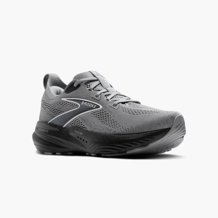 "Brooks Running Glycerin GTS 22 Primer Gray/Ebony/Bluewash sneakers by Hype Elixir – cushioned, stability-focused running shoes for comfort and support."