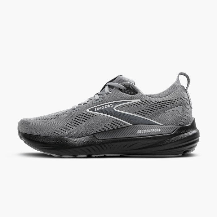 "Brooks Running Glycerin GTS 22 Primer Gray/Ebony/Bluewash sneakers by Hype Elixir – cushioned, stability-focused running shoes for comfort and support."