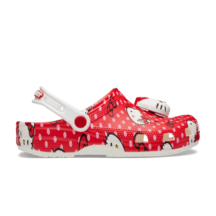"Crocs Classic Clog Hello Kitty Red Polka Dots by Hype Elixir – fun and vibrant clogs featuring Hello Kitty and red polka dot design, combining playful style with signature comfort."