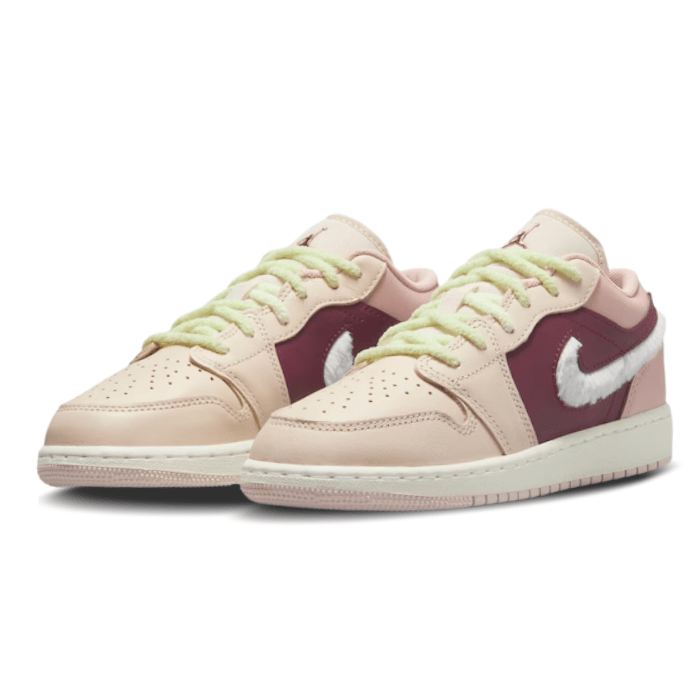 Cozy meets iconic in the Jordan 1 Low SE Fur Swoosh (GS) with soft details and premium comfort. Shop on hypeelixir.com.